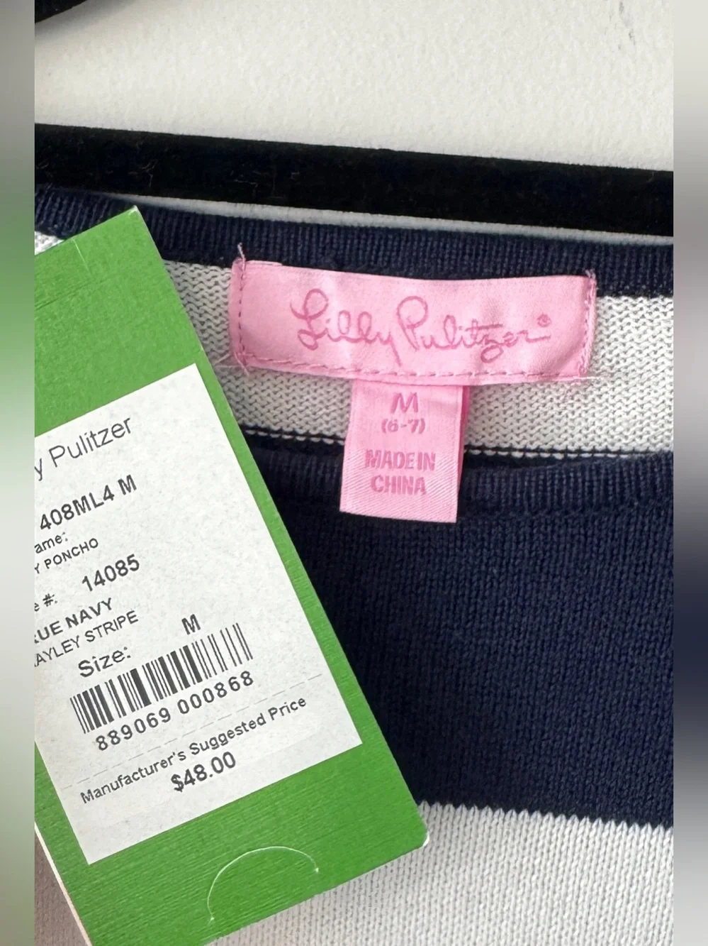 Lilly Pulitzer Haley Poncho Girls Medium True Navy/White Striped Knit Relaxed